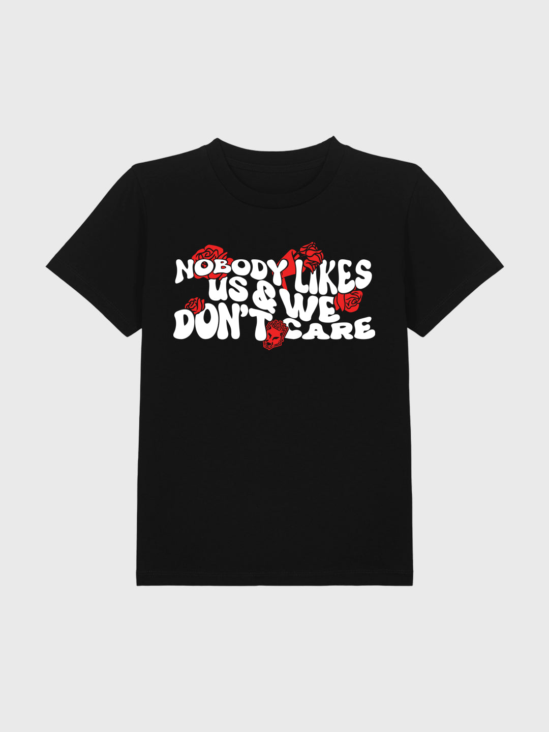 Vaikiški marškinėliai „We don't care“, juodi